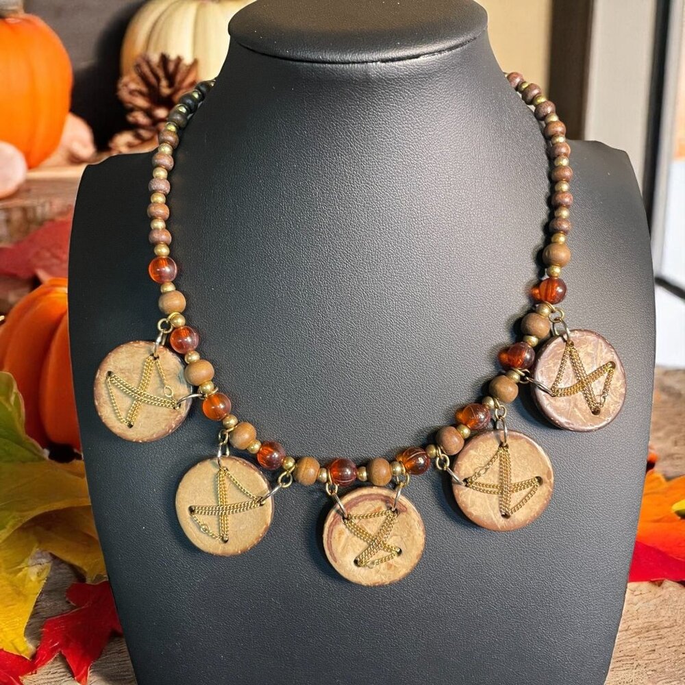 Handmade‎ Rustic Wood Bead Necklace Fall Charm Tribal Boho Pendant Jewelry